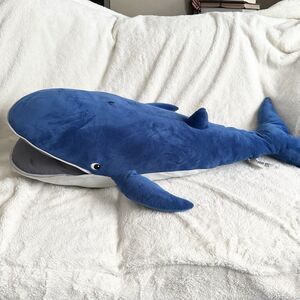 IKEA Blavingad Blue Whale Plush Stuffed Animal Toy 39” Stuffed Zipper Mouth